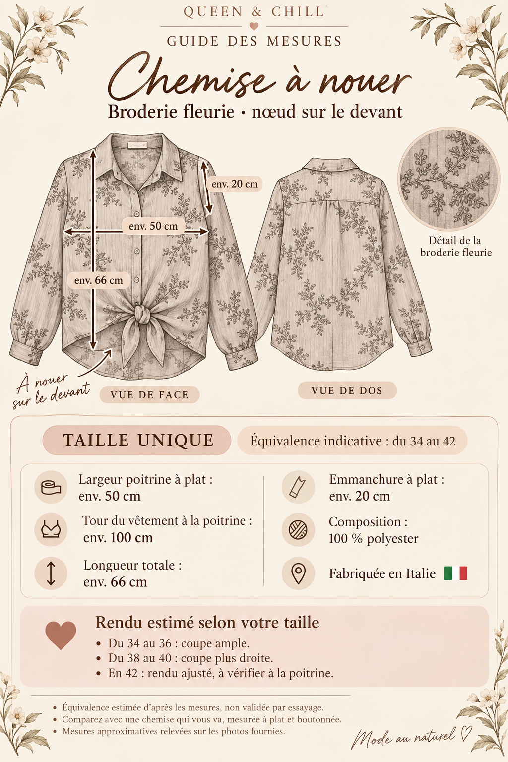Chemise à nouer broderie fleurie