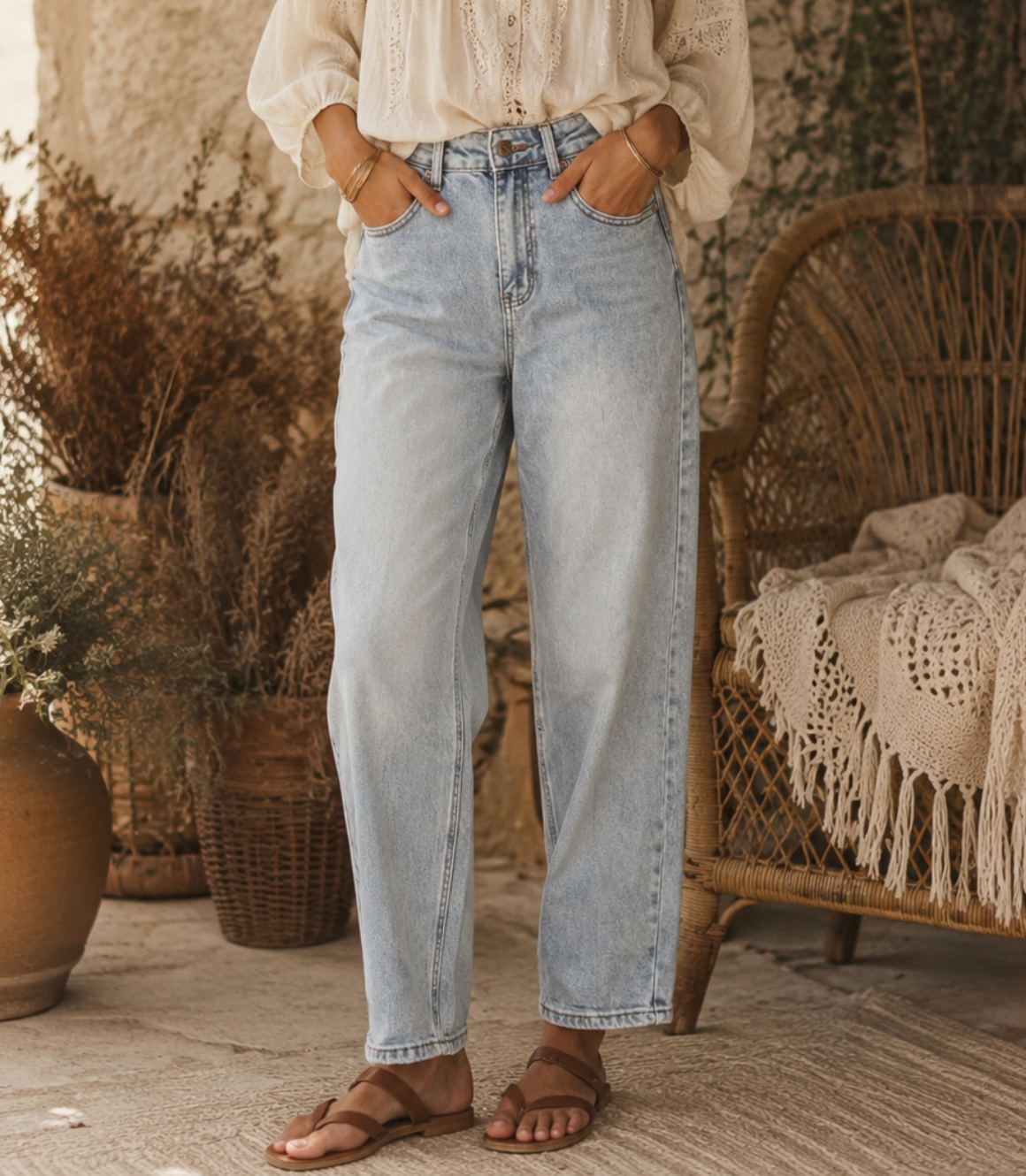 Jean Mom délavé