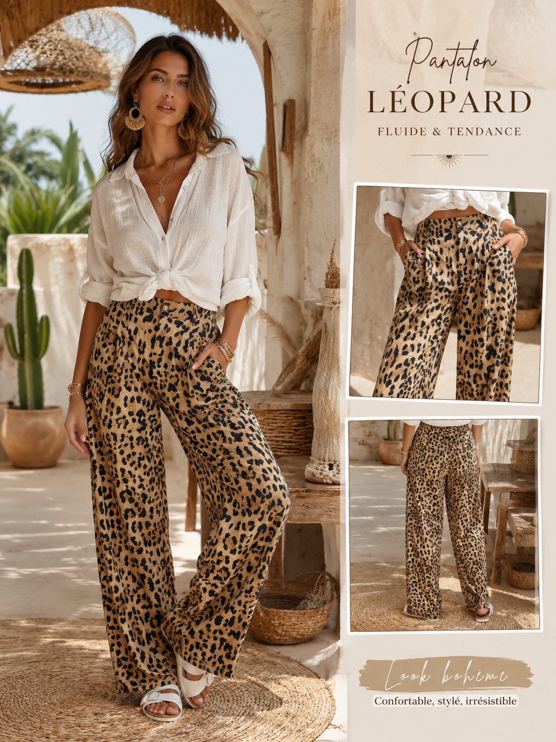 Pantalon fluide léopard