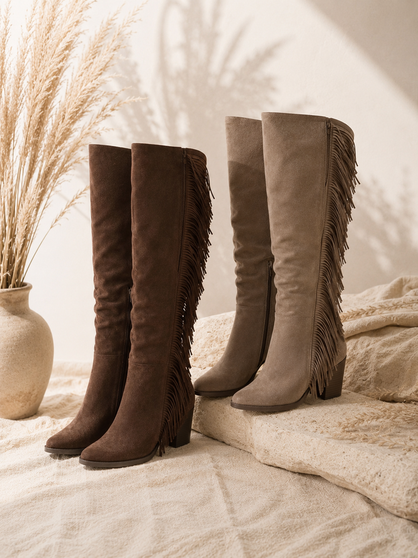 Bottes western en suédine à franges