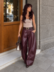 Pantalon Coupe Ballon En Similicuir Ceinturé Avec Poches