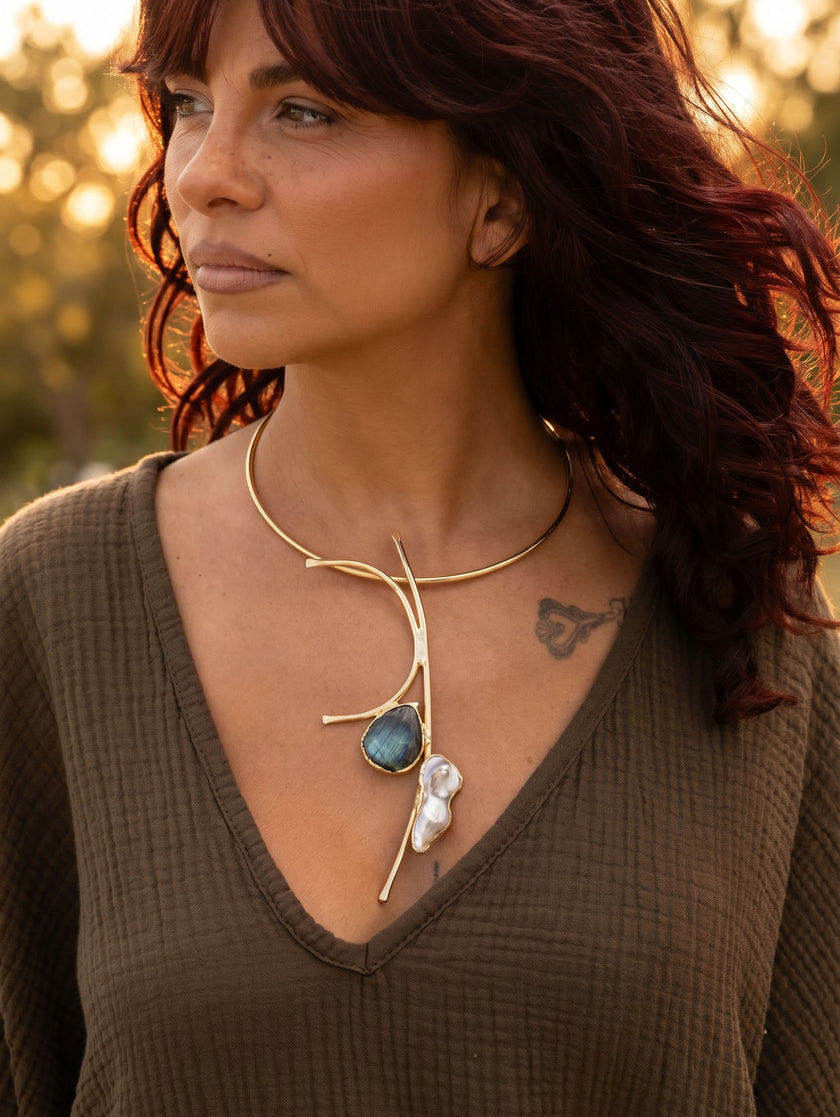 Selene — Collier en agate et perle baroque